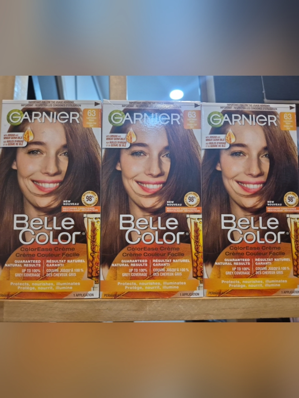 3 Garnier Belle Color ColorEase Creme Hair Dye. Color 63; Light Golden Brown.